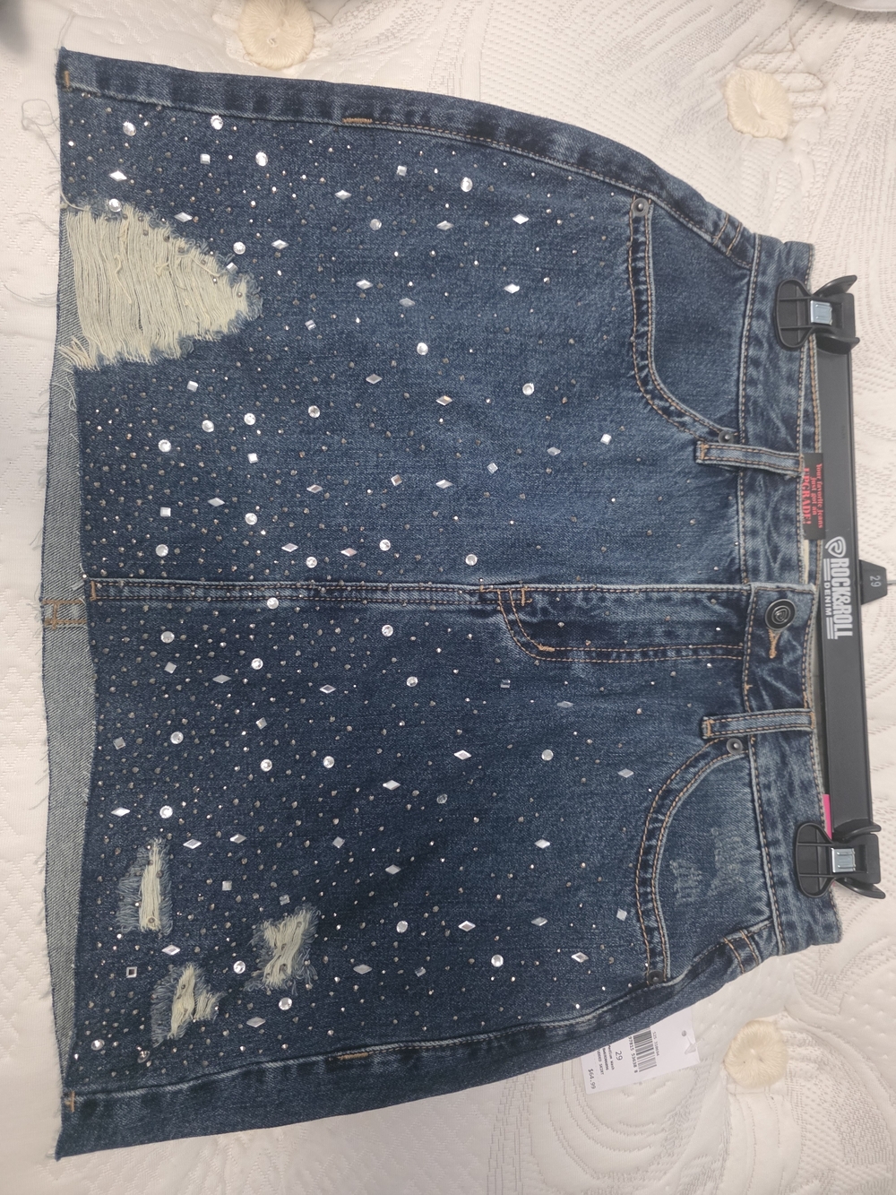 Denim Mini Skirt with Sequin Embellishment - Blue